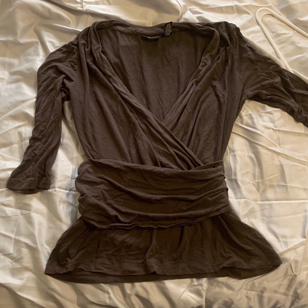 V neck faux wrap blouse